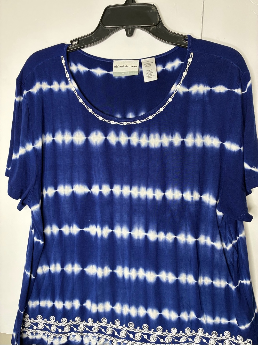 Alfred Dunner Sequin Coastal Women’s Petite PXL Blue Tie-Dye Short Sleeve Top